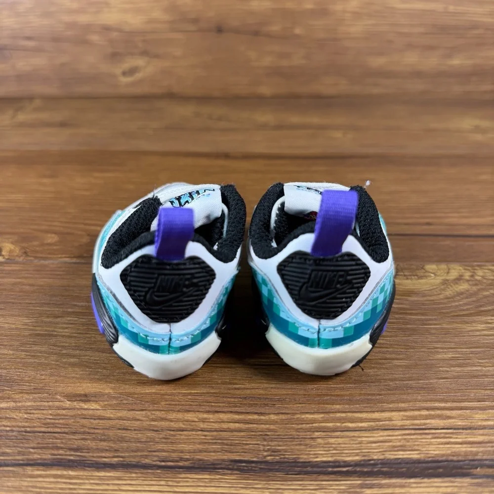 Nike Air Max 90 Crib Sneakers Size‎ 2C Shoes ‘White Psychic Purple Washed Teal’